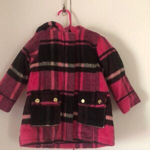 Girls Plaid Pink & black Madden girl wool blend hooded Coat